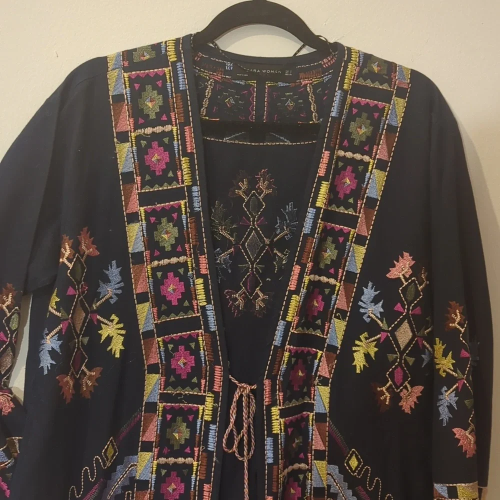 Zara 3/5 Navy Embroidered Jacket Size S - Picture 1 of 7
